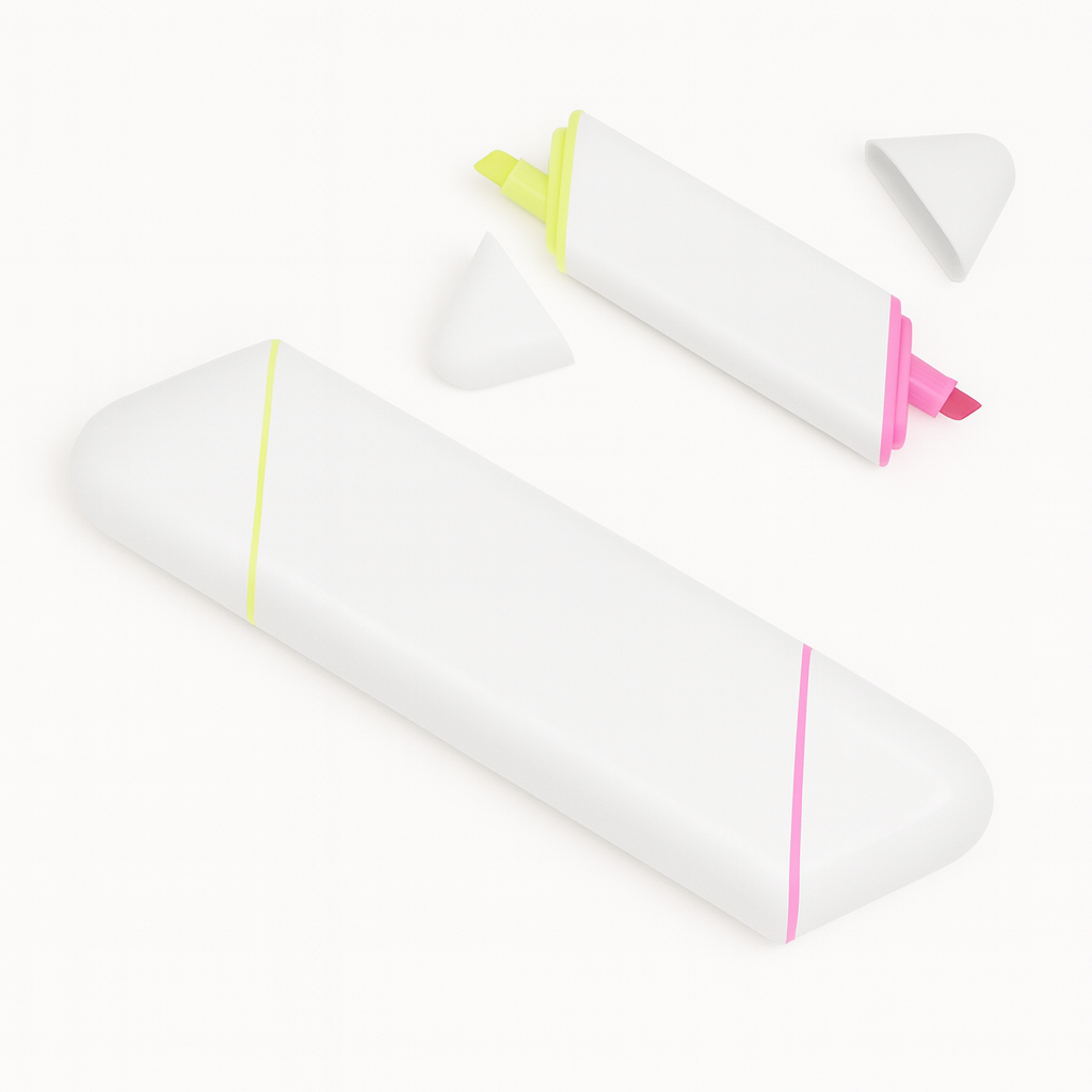 Dual-Highlighter mit pinker und gelber Spitze – modernes Werbemittel für Büro, Schule und Events.