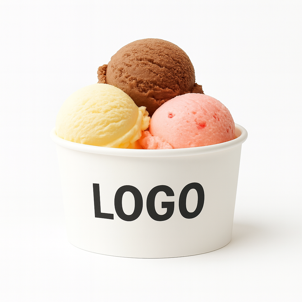 Personalisierter Eisbecher mit individuellem Logo-Druck – ideal für Eisdielen und Cafés.