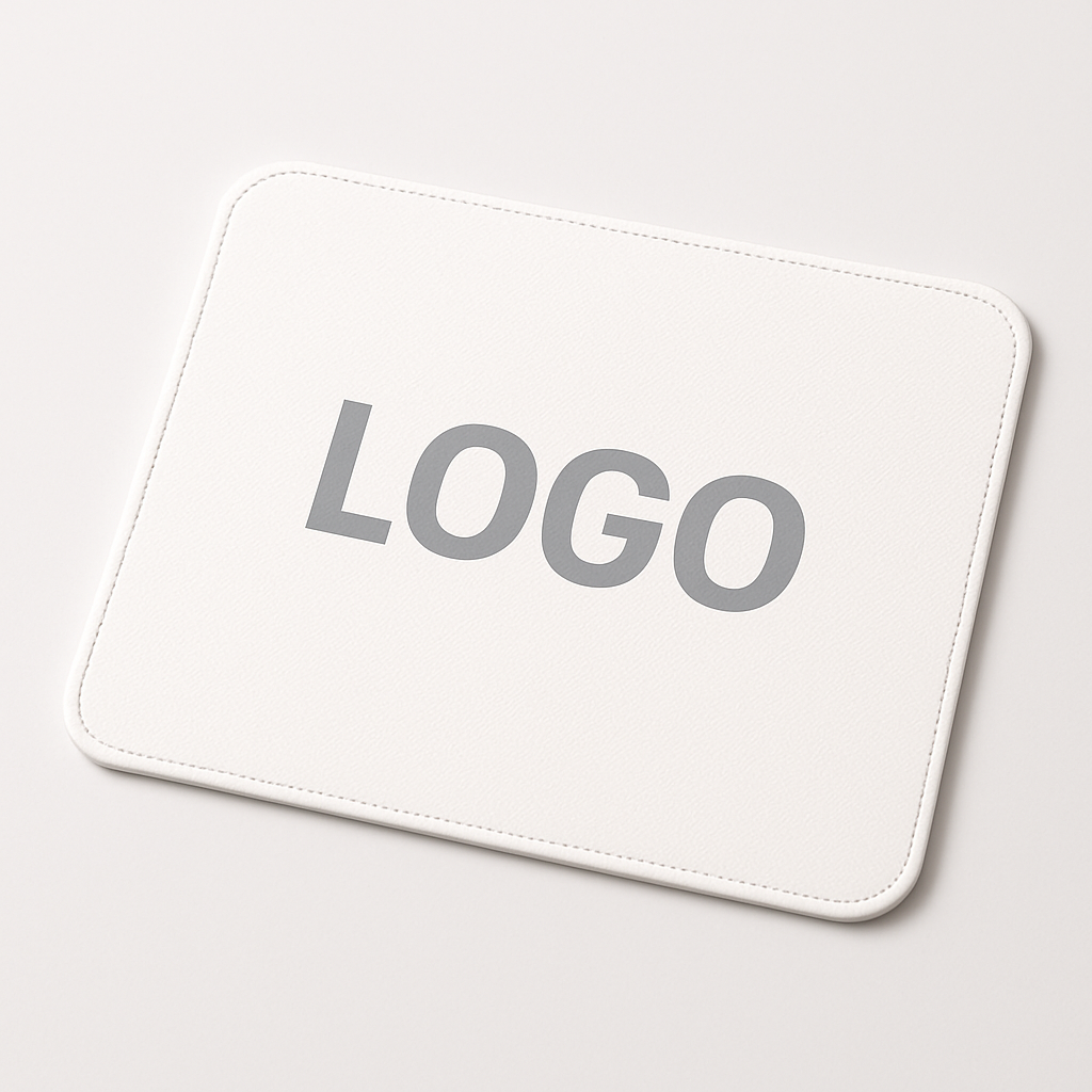 Weißes Mousepad– glatte Oberfläche und Anti-Slip Unterseite, perfekt für Firmenbranding.