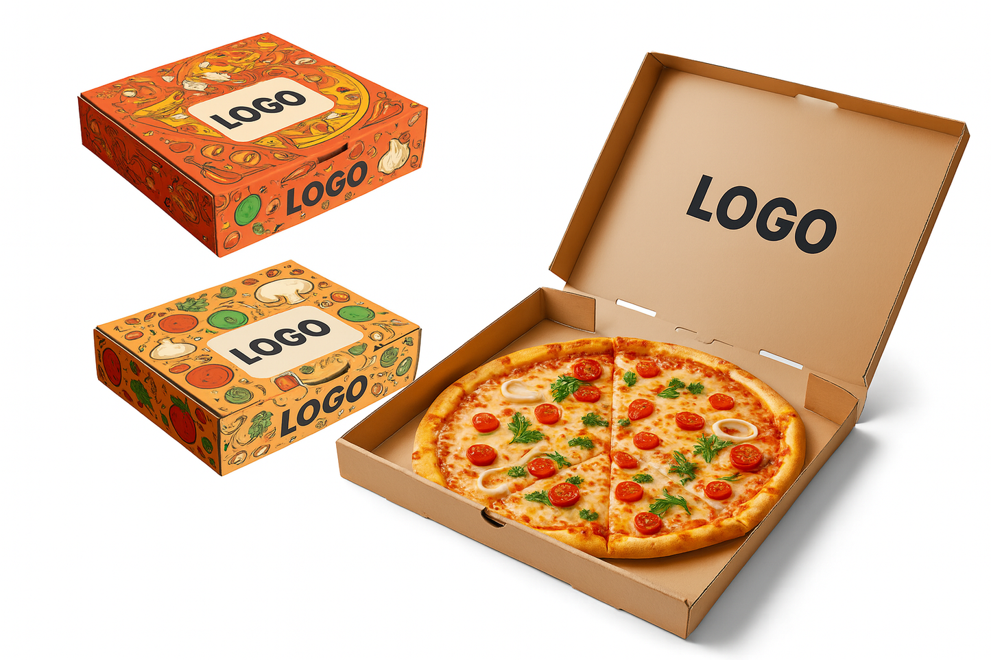 Personalisierter Pizza Karton mit auffälligem Branding für Lieferdienste