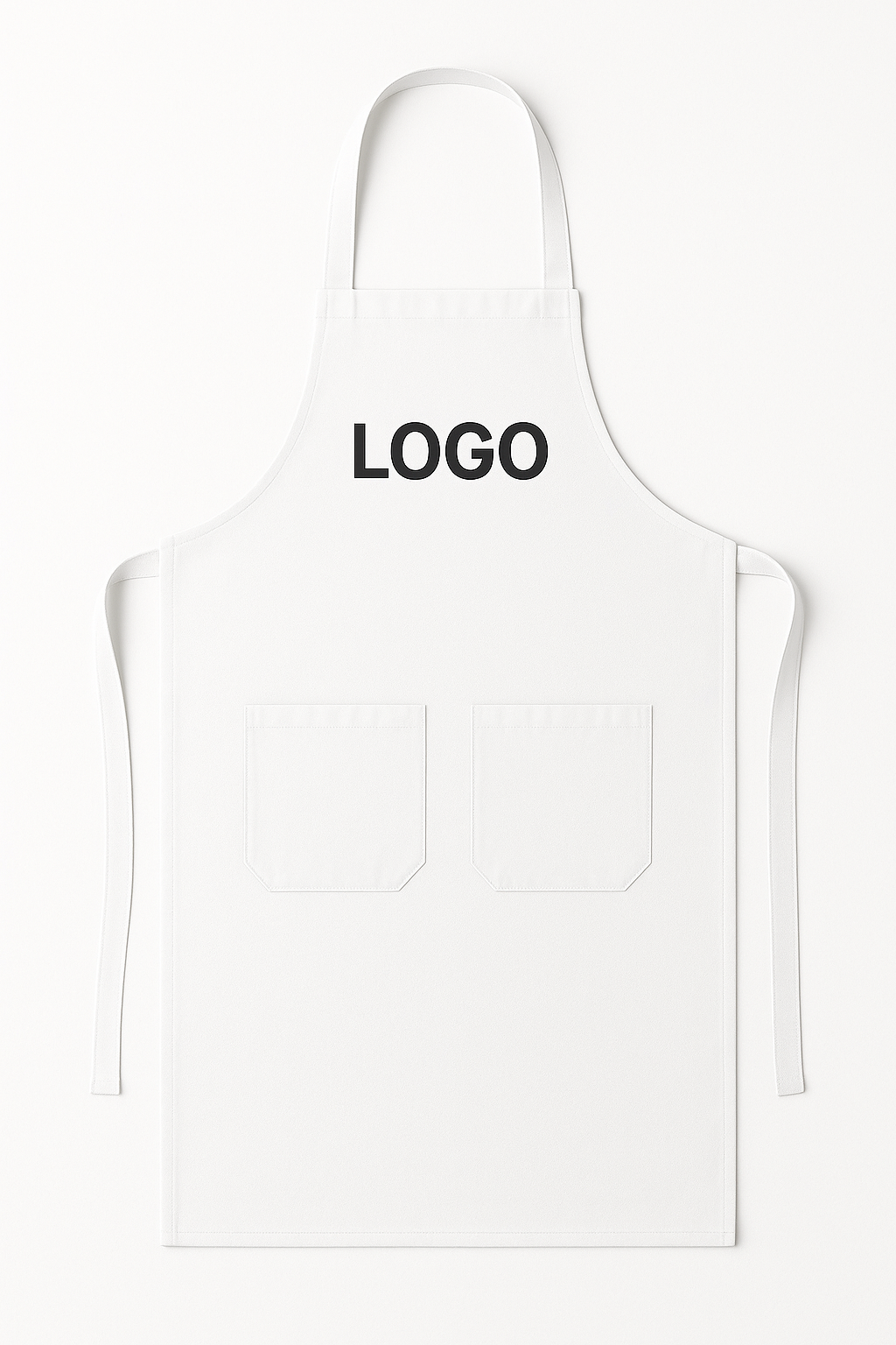 Weiße Kochschuerze mit sauberem Logo-Druck – professionelle Küchenbekleidung.