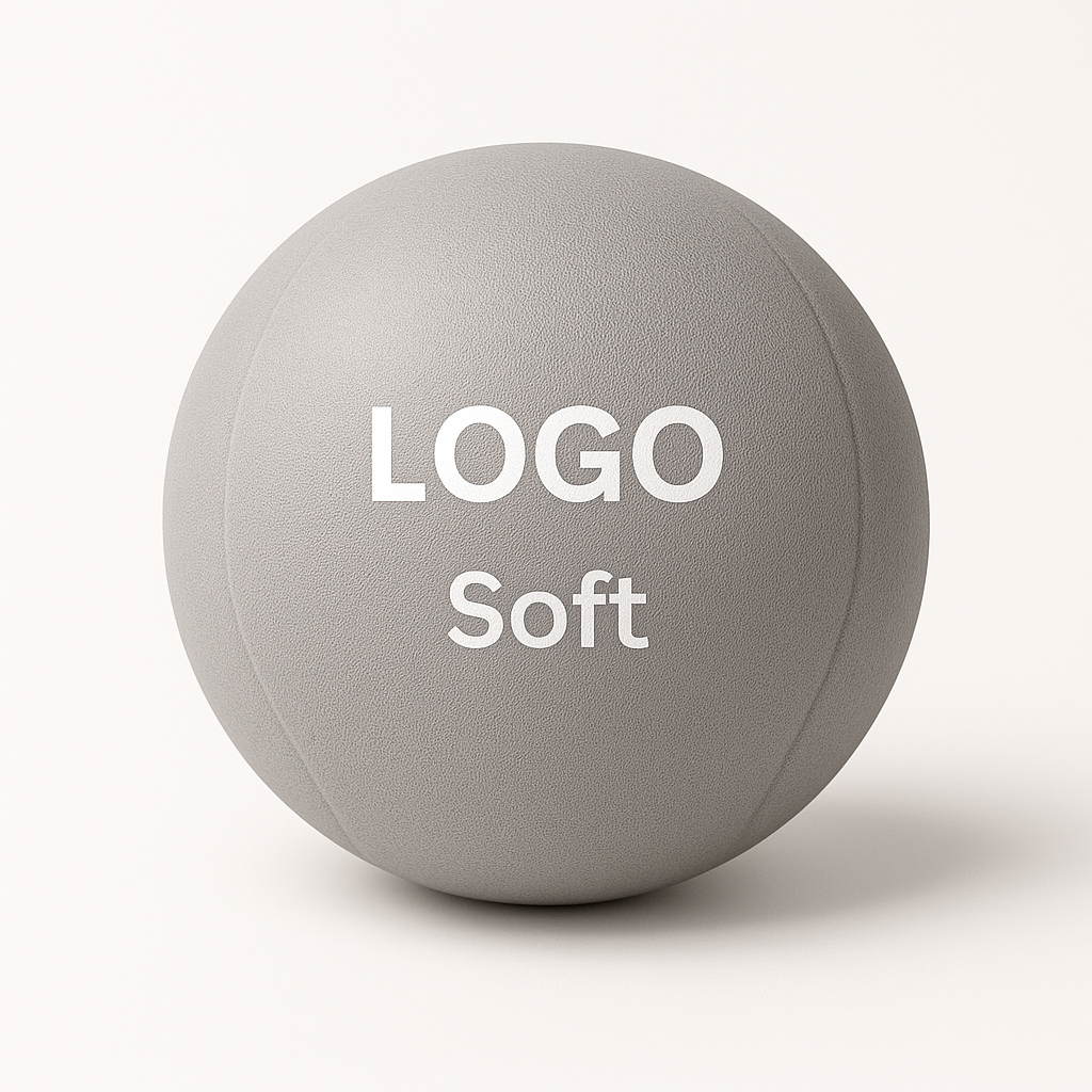 Grauer Stressball Soft mit individuellem Logo – weicher Anti-Stressball für Firmen, Physiotherapie & Werbezwecke.