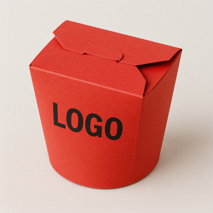 Rote To-Go-Box mit individuellem Logo-Druck – auffällige Verpackung für Restaurants und Takeaway.