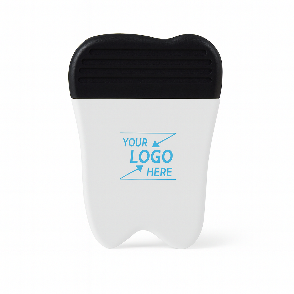 Magnetischer Zahn-Clip mit schwarzem Griff und Logo – ideal für Terminzettel und Dental-Marketing.