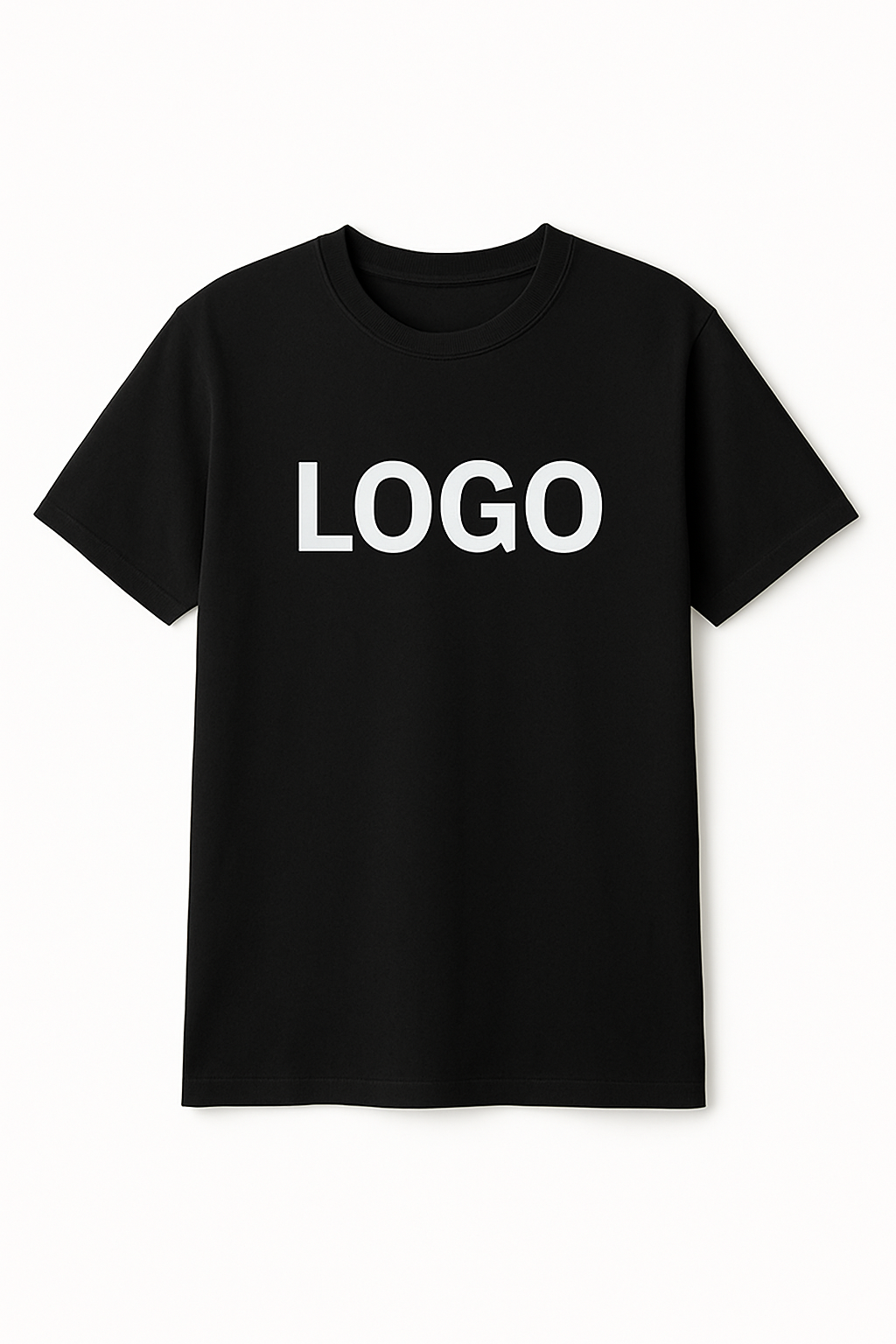 Schwarzes T-Shirt mit individueller Logo-Veredelung für Firmen und Marken.