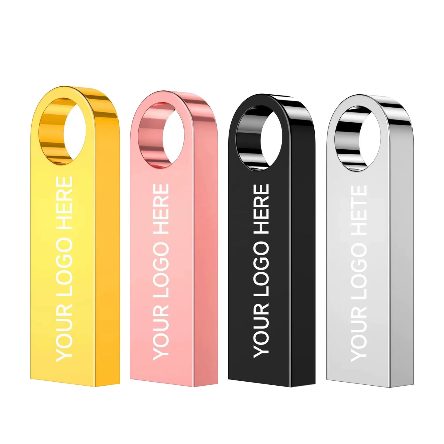 Metall USB-Sticks in Gold, Roségold, Schwarz und Silber mit individueller Logo-Gravur – hochwertige personalisierte Firmensticks.